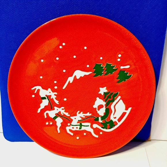 Waechtersbach Santa, Sleigh, Reindeer Etched Plate 7 5/8 Extremely Rare - Picture 1 of 6